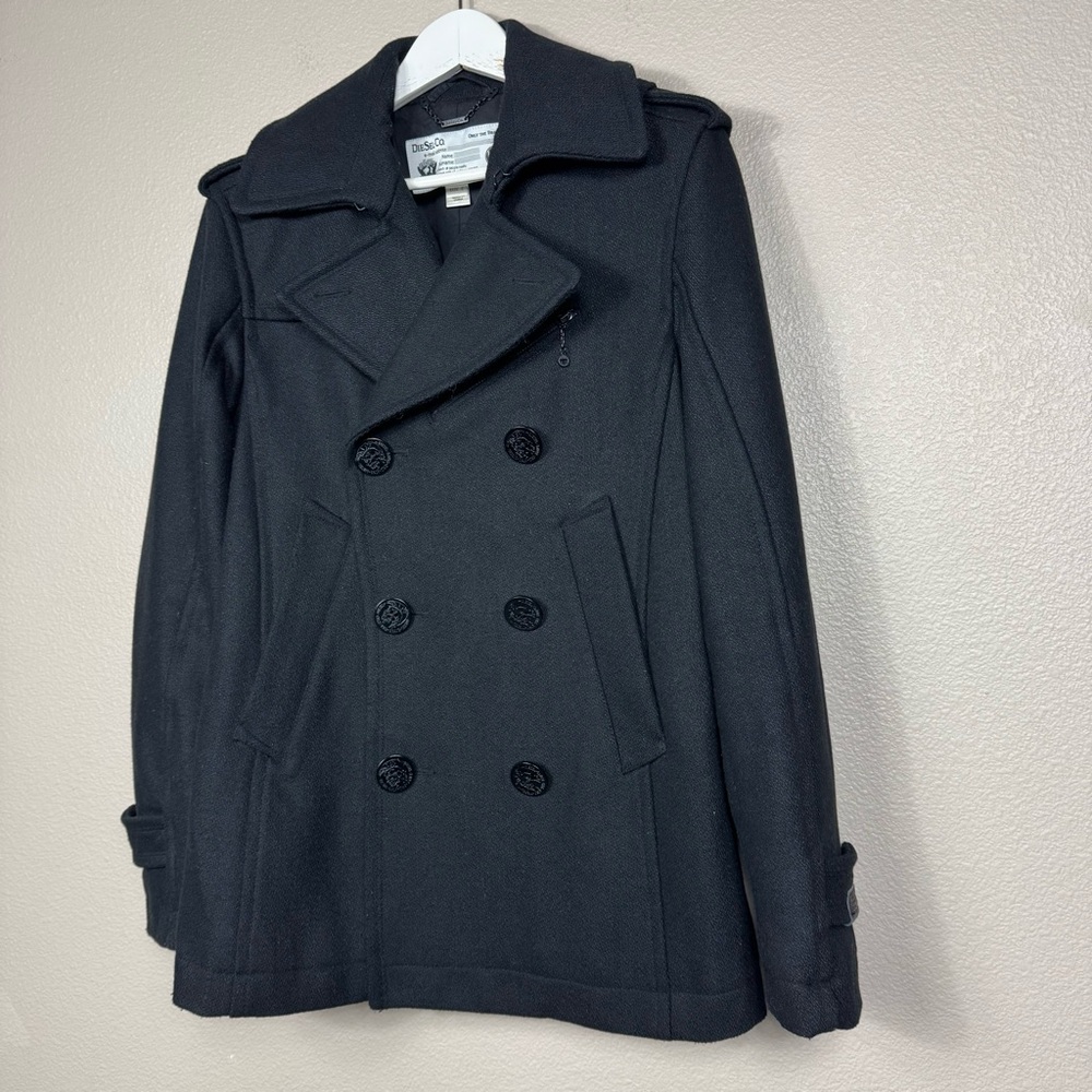 Diesel Wittor Trim‎ Fit Black Peacoat Coat Double Breasted Black Mens small H - Picture 2 of 13
